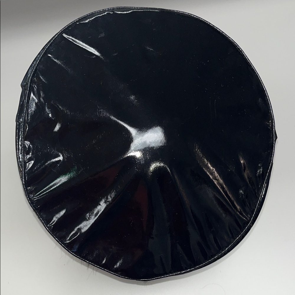 Leg Avenue Shiny faux leather Black Cap with Rhinestone Band & chin strap - Picture 4 of 9